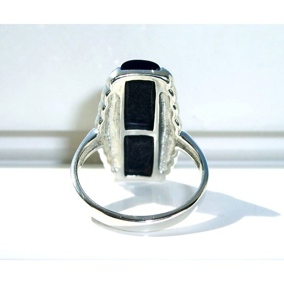 925 STERLING SILVER Tall Black Onyx & Marcasite Ring - Picture 9 of 15
